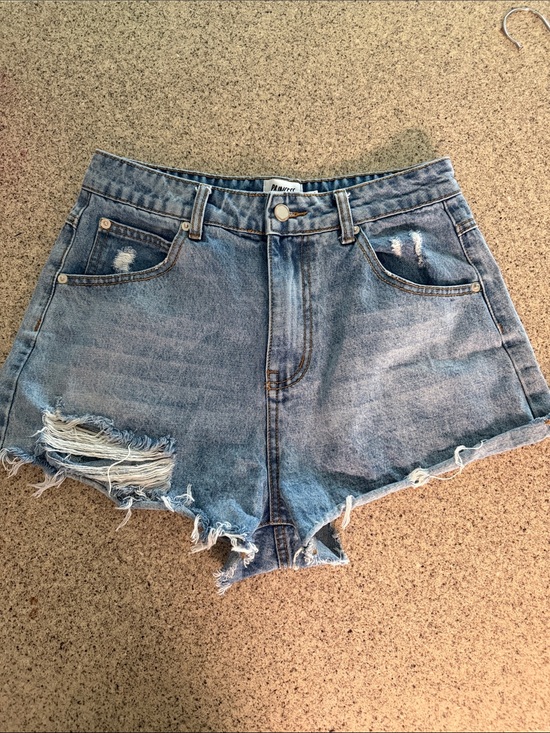 Princess Polly Pants - Princess Polly Distressed High waist Light Blue Denim Cutoff Shorts